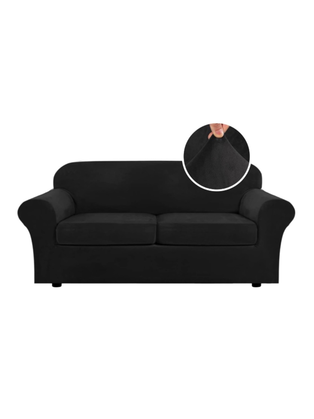 JET BLACK Stretch VELVET Slipcover Set - 2 Cushion Sofa